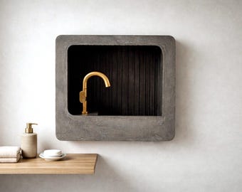 De Tiranti-wastafel – Handgemaakte betonnen badkamerwastafel | Minimaal ontwerp voor wandmontage | Architectonisch modern bekken