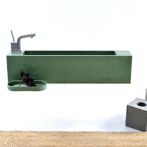 Handmade Concrete Washbasin: Long Slim Sink for Small Bathrooms