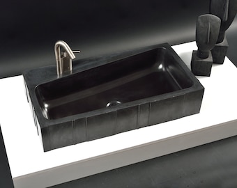 Architectural Elegance: The Asymmetrical Charcoal Black Rectangular Washbasin