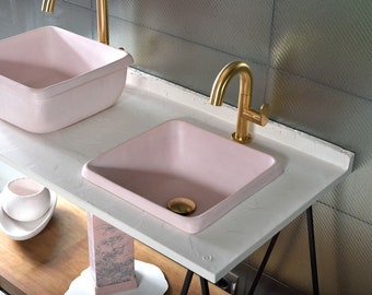 Bathroom Washbasin in Pale Pink, Drop-in Bathroom Sink