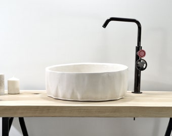 Asymmetrical Round Washbasin  - Round Concrete Vessel - Bowl Sink