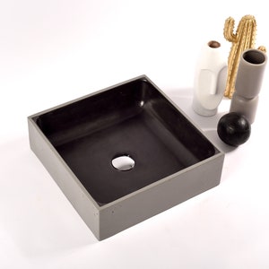 Square Washbasin in Charcoal Black Inside and Light Grey Outside