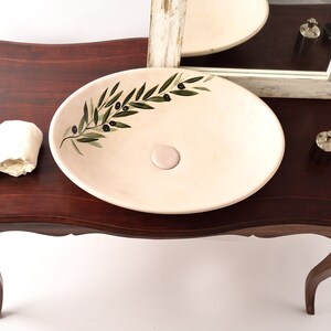Hand Painted Washbasin Sink ,The olive branch sink  Big Countertop Basin