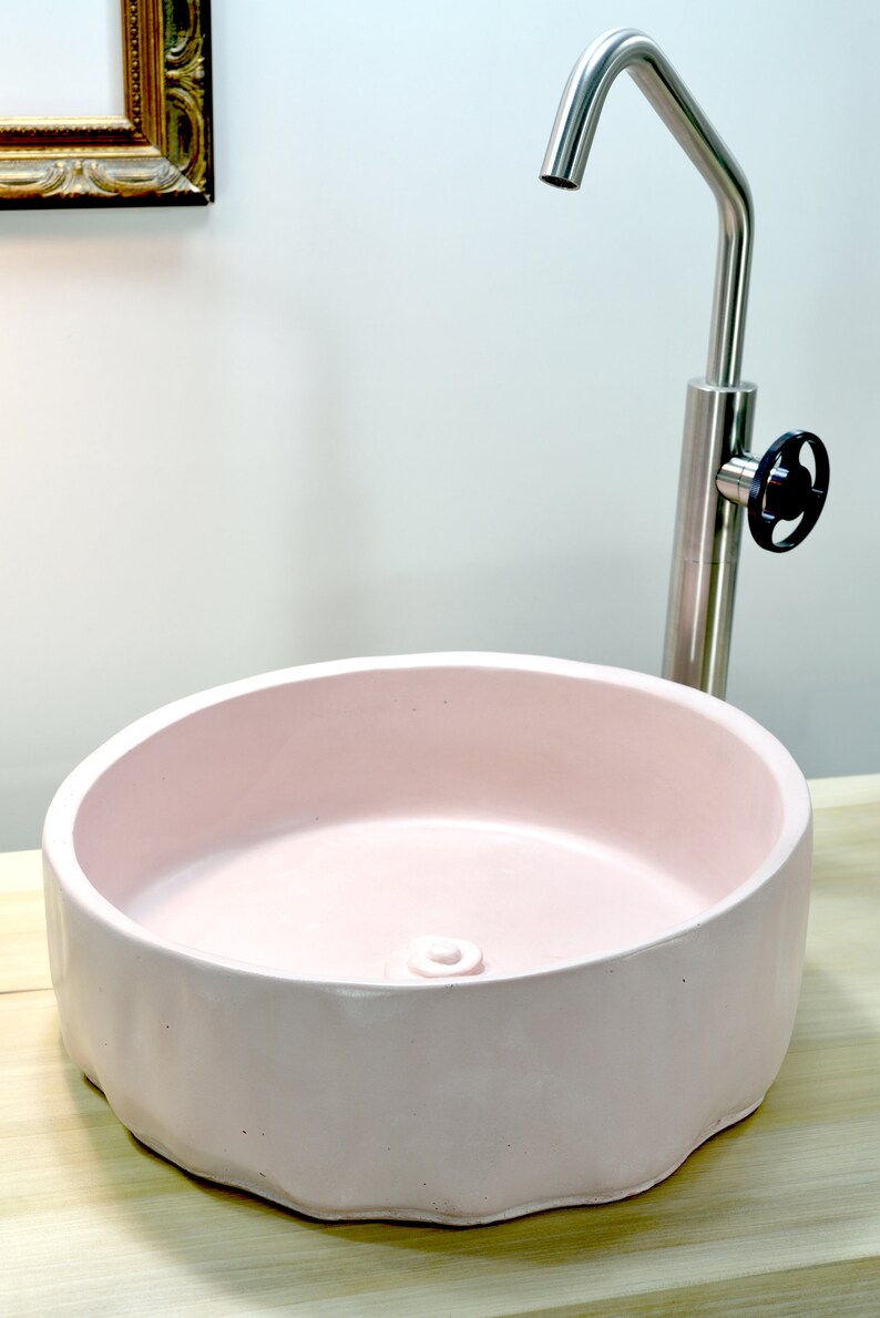 Pale Pink Concrete Sink Bathroom Vessel Sink Countertop Wash Etsy UK
