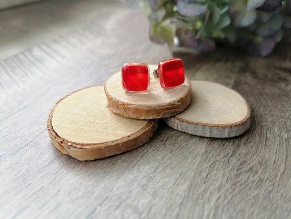 Small Red Studs Made Glass Sustainable Christmas Gifts for Her Stainless Steel