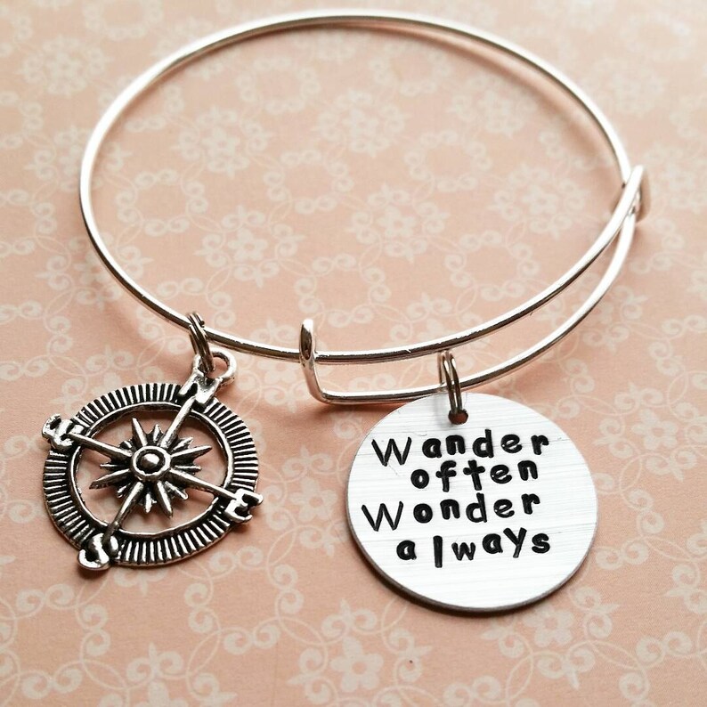 Wander often wonder always bracelet wanderlust jewelry travel Etsy