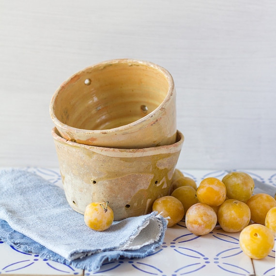 Rustic French Earthenware Cheese Pots from Brocante Moderne on Etsy.