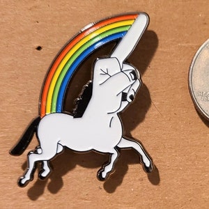 Middle Finger Rainbow Unicorn Pin - Nickel Silver Novelty Festival Festy Mini Necklace Wook Tiny Novelty Hat Pin Enamel Pin Funny Joke