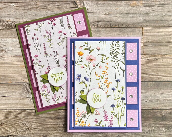 Card Making Kit for Any Occasion Dainty Flowers 4 Card Kit 2 Color