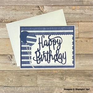 Handmade Birthday Card - Navy Stripes & Balloons; Handmade Cards, Birthday Cards, Greeting Cards, Unisex Cards, Stampin&#39; Up! Cards