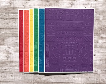 Set of 6 Handmade Birthday Cards - Embossed (Multiple Color Options); Handmade Cards, Birthday Cards, Unisex Birthday Cards