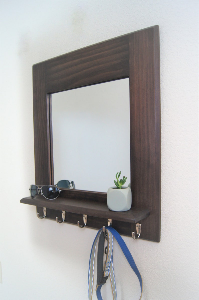 Wall Mirror Floating Shelf Coat And Key Hooks Entryway Organizer Handmade