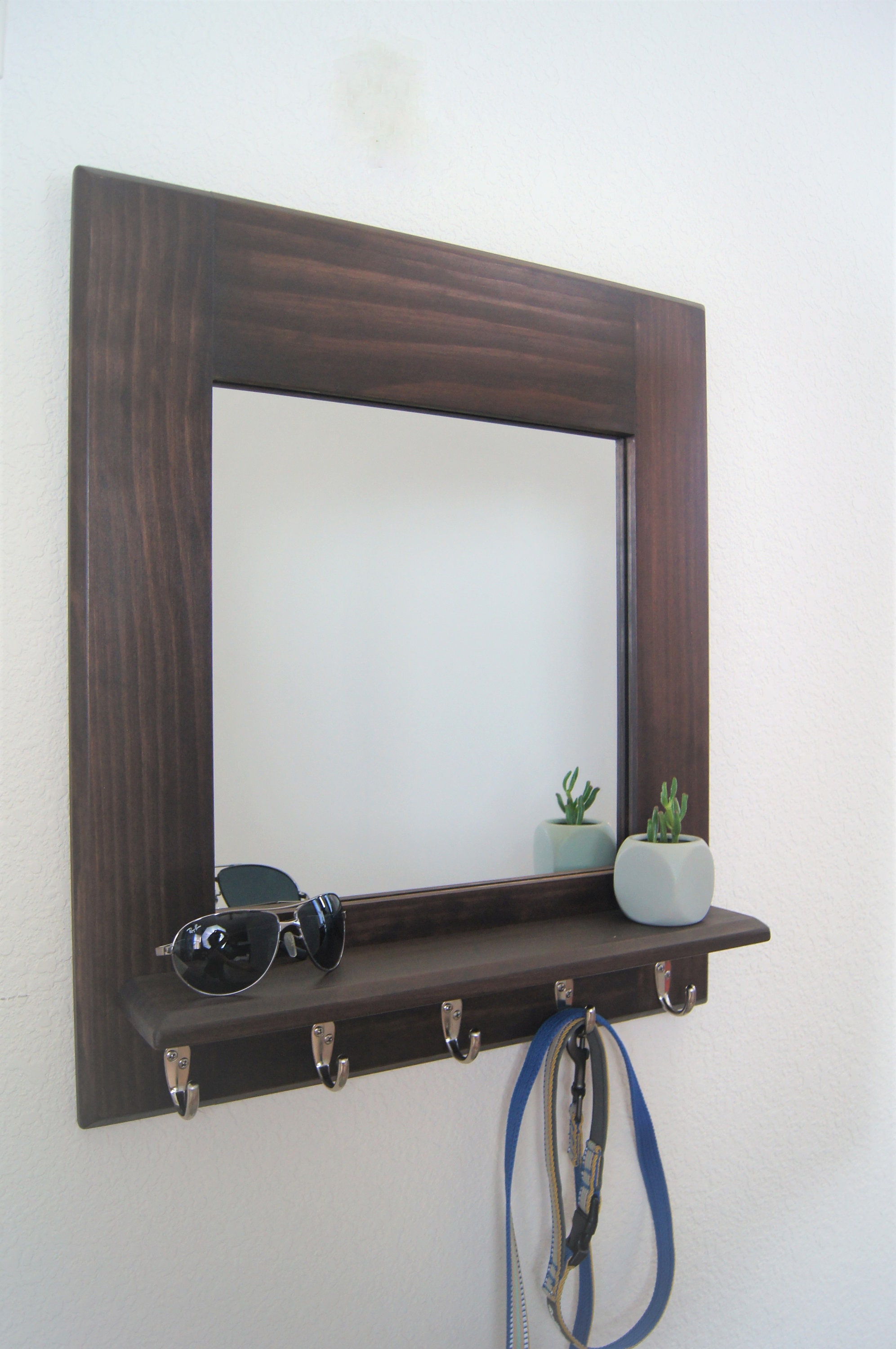 Wall Mirror Floating Shelf Coat and Key Hooks Entryway Etsy