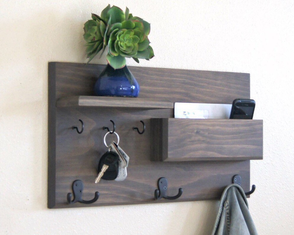 Coat Rack Mail Holder Key Rack with Wall Hooks Entryway Etsy