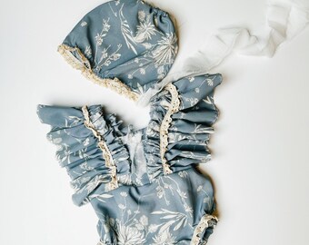 Emily Set Photo Prop Outfit, Conjunto de niñera, Vestido de utilería de fotografía, Romper, Conjunto de estilo vintage, Conjunto de niñera Boho, Conjunto para recién nacidos