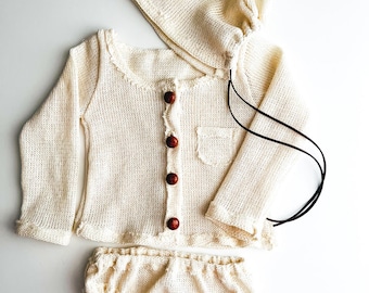 Robbie Bear traje de utilería fotográfica de cáñamo orgánico y algodón, conjunto de niñera, accesorio de fotografía, mameluco