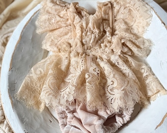 Vestido de fotografía vintage, vestido de encaje para recién nacido, vestido beige para niñera, vestido de fotografía
