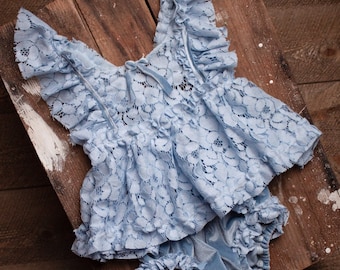 Conjunto de niñera azul, atuendo para accesorios de fotografía, conjunto de niñera, vestido para accesorios de fotografía, mono, conjunto de estilo vintage, conjunto de niñera bohemio