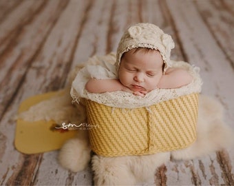 Cream Fuzzy Bear Sitter Bonnet, Photo Prop Bonnet, Sitter Photography Prop