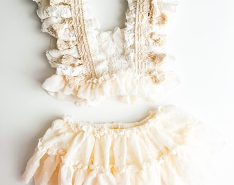 Savannah Sitter Set Photo Prop Outfit, Conjunto de niñera, Vestido de utilería de fotografía, Romper, Conjunto de estilo vintage, Conjunto de niñera Boho