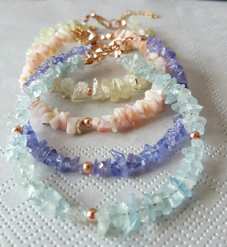 March birthstone jewellery Aquamarine bracelet raw gemstone jewellery natural crystals stacker bracelet