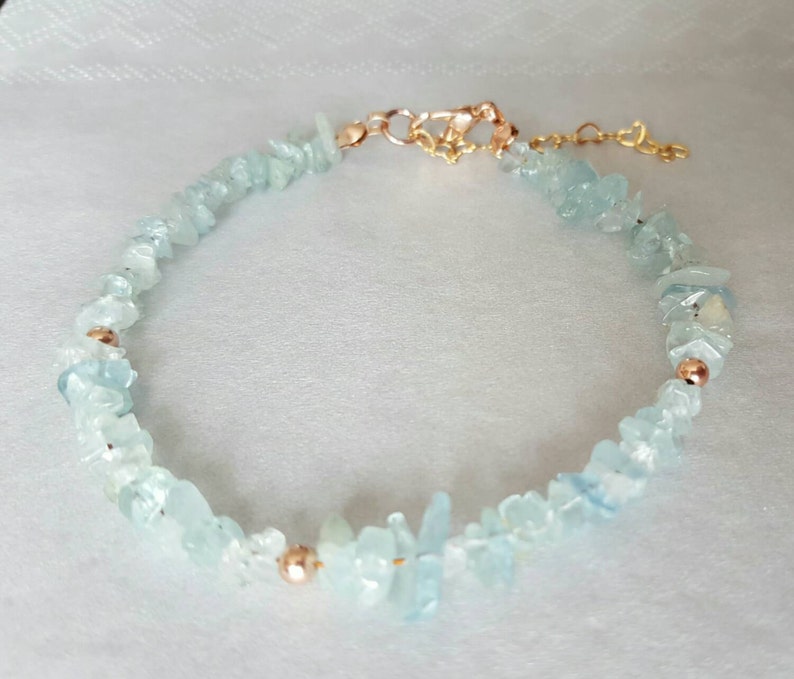 March birthstone jewellery Aquamarine bracelet raw gemstone jewellery natural crystals stacker bracelet