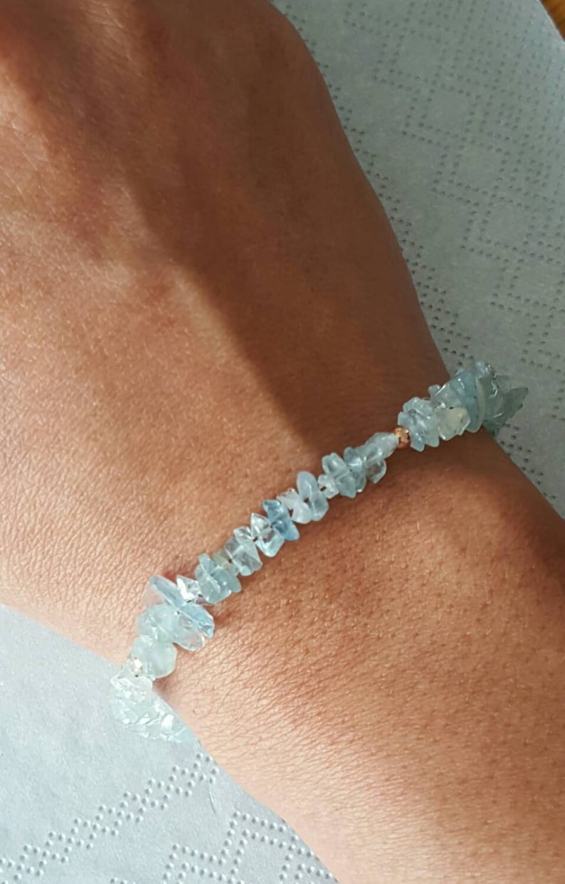 March birthstone jewellery Aquamarine bracelet raw gemstone jewellery natural crystals stacker bracelet