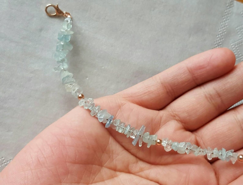 March birthstone jewellery Aquamarine bracelet raw gemstone jewellery natural crystals stacker bracelet