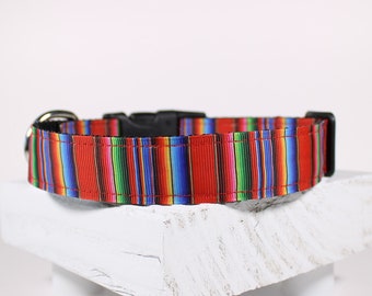 Serape Dog Collar, Mexican Serape Dog Collar, Lotería Serape Lottery Bingo Mexican Blanket, 1 Inch Dog Collar, Serape Collar
