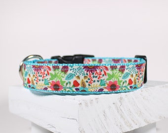 Floral Dog Collar, Flower Dog Collar, Colorful Floral Collar, 1 Inch, Adjustable Dog Collar, Girly Dog Collar, Girl Dog Collar