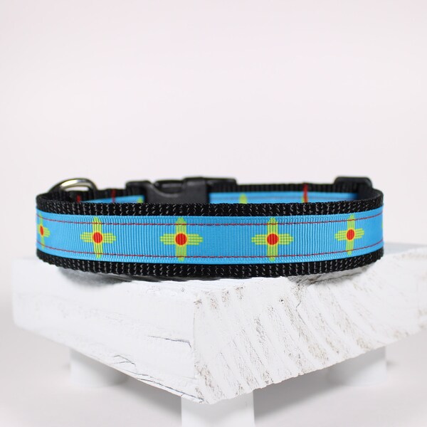 Zia New Mexico Dog Collar, Turquoise And Red Zia Collar, Zia Collar, 1 Inch, New Mexico Flag Collar, Adjustable Dog Collar