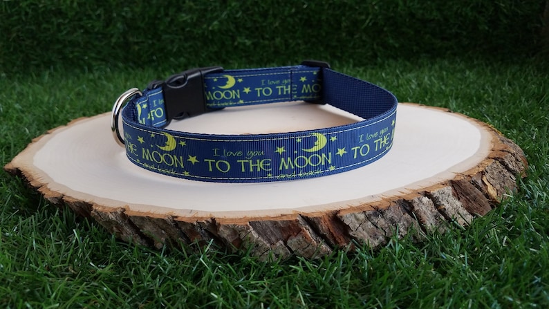 I Love You To The Moon And Back Dog Collar 1 Inch Dog Collar Moon And Stars Ribbon Adjustable Collar Pet Collar