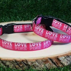 Love Pink Victoria Secret Dog Collar, Love Pink Collar, VS Love Pink, Pink Dog Collar, 5/8 Inch, Adjustable Dog Collar, Pet Collar
