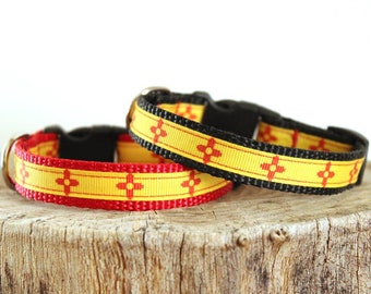 Zia New Mexico Dog Collar, Zia Collar, Red And Yellow Zia Dog Collar, 5/8 Inch, New Mexico Flag Collar, Adjustable Dog Collar