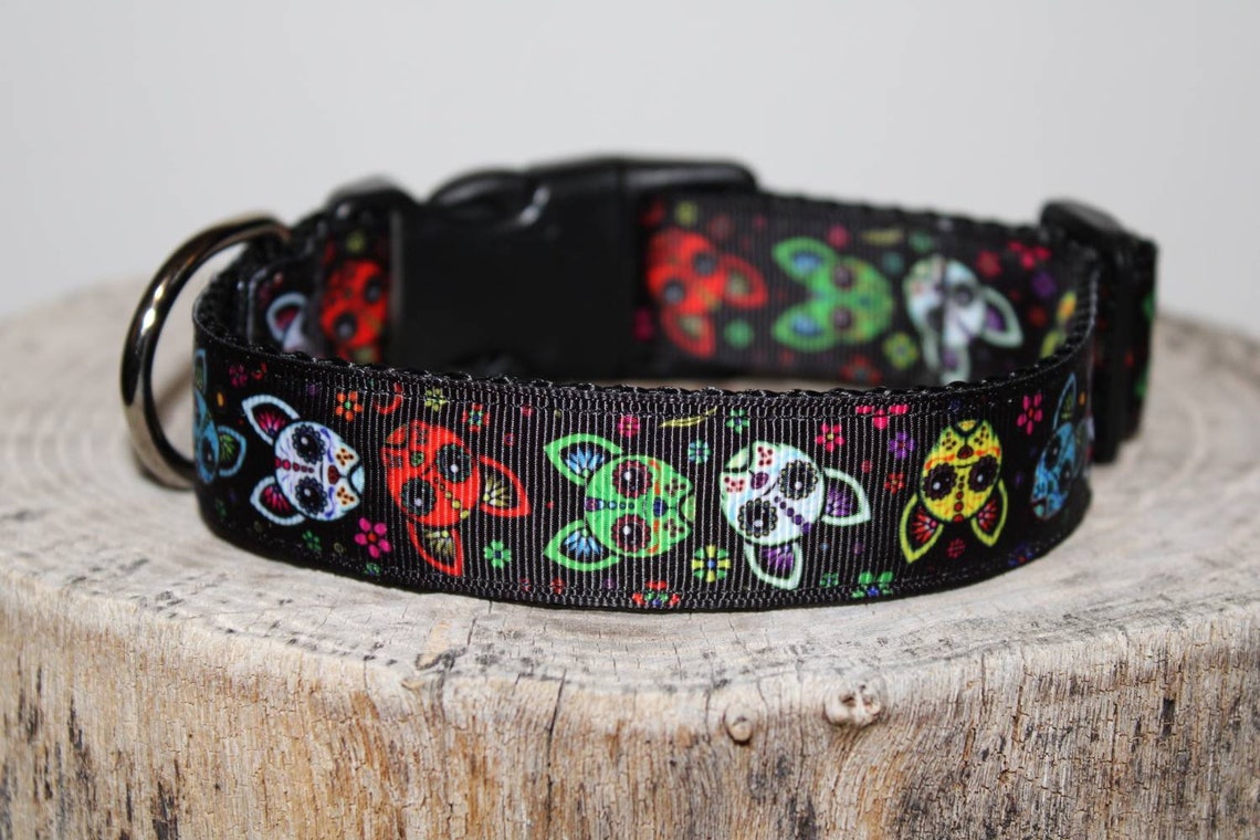 Sugar Skull Dog Collar Day of the Dead Dog Collar 1 Inch Dog Etsy