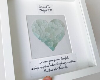 Sea Glass Heart Wedding Gift Frame, Welsh Beach Art