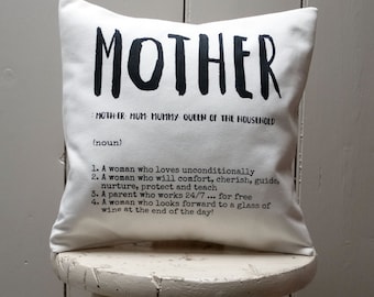Hand Screen Printed Mother Cushion – Organic Cotton Pillow, Handmade Home Decor Gift for Mum