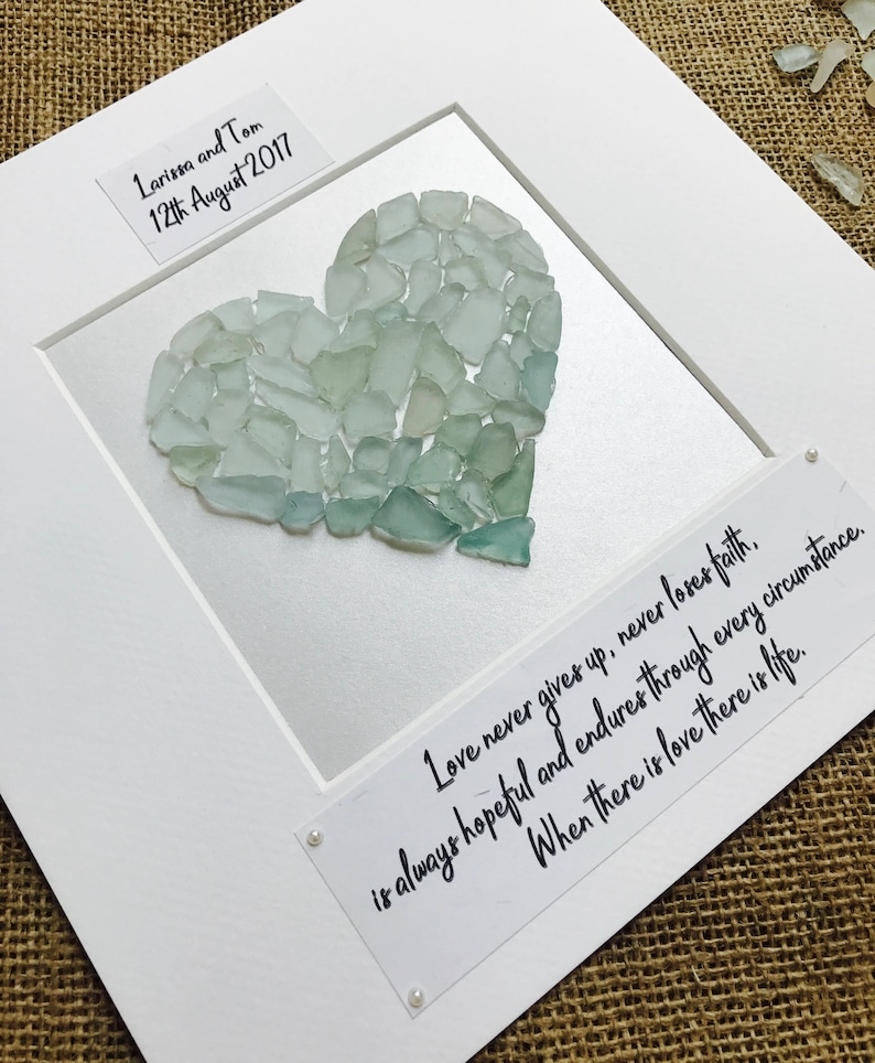 Sea Glass Wedding Gift Frame. Pretty Sea Glass Heart Frame to Etsy UK