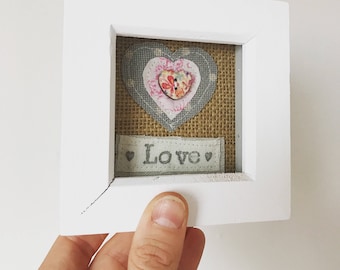 Shabby Chic Mini Love Frame: Vintage Fabric Heart Appliqué