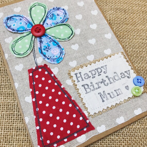 Items similar to Flower Appliqué Card Mothers Day, Birthday Card