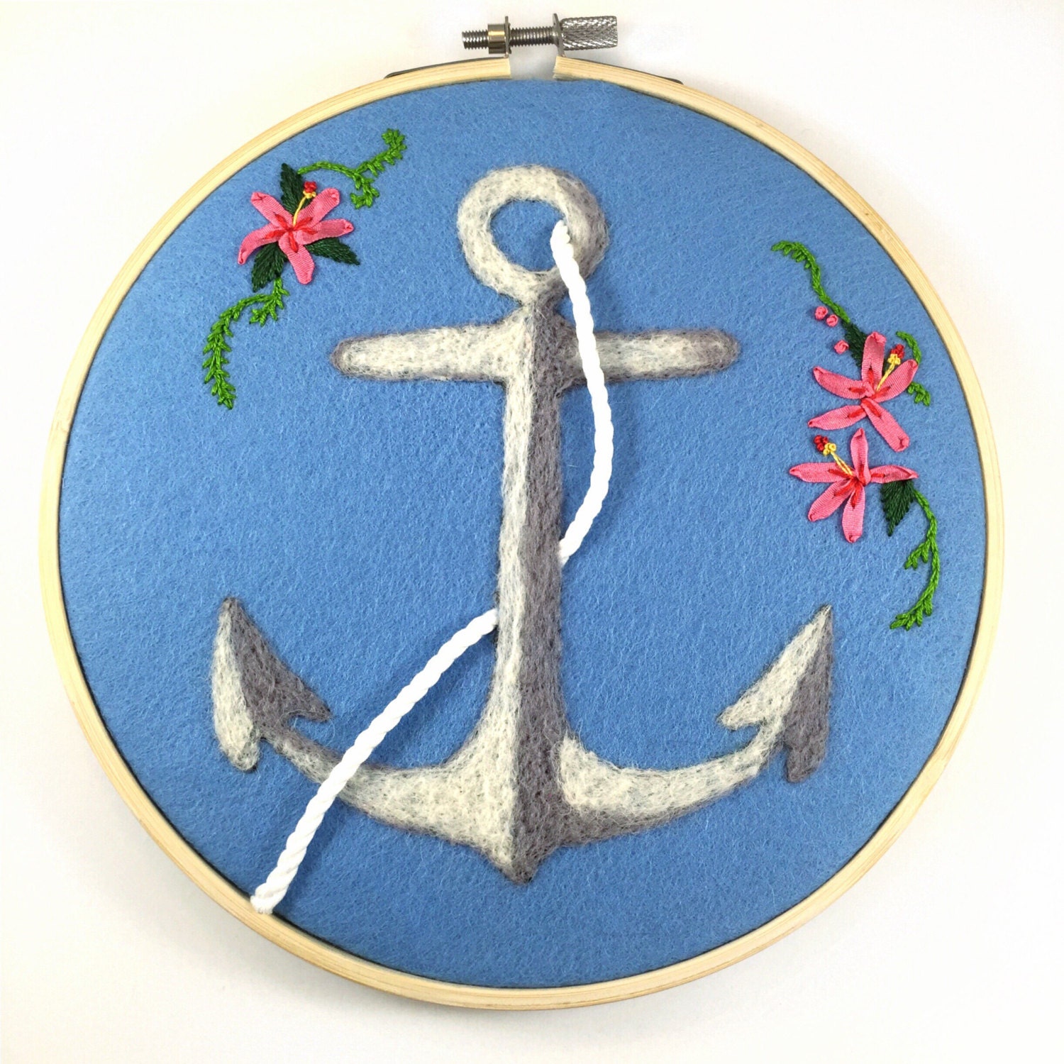Anchor Art Embroidery Hoop Art Anchor Wall Art Nautical Etsy