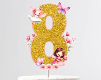 Gyufise Kuchenaufsatz Zum 8. Geburtstag - Glitzernd, 14,3x19,5 Cm, Aus Pappkarton Mit Zahnstocher