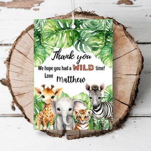Printable jungle safari Wild animals Birthday party favor tags template Jungle animals boys Wild time party tag thank you editable tag A7