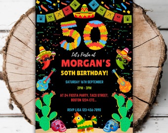 Printable Mexican 50th birthday invitation Fiesta party editable Mexican theme turning 50 Spanish birthday sugar skull evite template G6