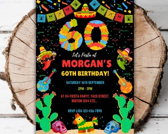 Printable Mexican 60th birthday invitation Fiesta party editable Mexican theme turning 60 Spanish birthday sugar skull evite template G6