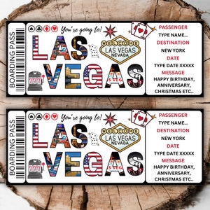 Printable Las Vegas boarding pass template editable Las Vegas plane ticket Vegas surprise trip ticket Las Vegas vacation holiday gift ticket