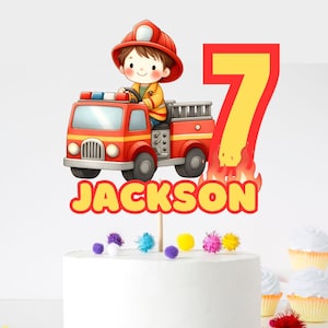 Printable Firefighter Birthday party cake topper fireman fire truck editable cake topper template 1st 2nd 3rd 4th any age birthday A9