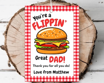 Printable Father’s Day gift tag flippin great dad tag template editable hamburger basket tag cookie tag Dad gift tag grill bbq gift tag