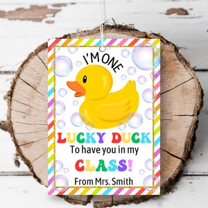 Printable Lucky duck Back to school gift tag Editable Rubber duck gift tag first day of school classroom toy Keyring non food tag template