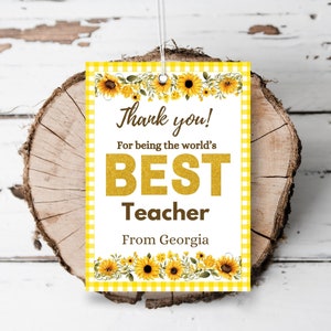 Étiquette imprimable imprimable pour la semaine de remerciement des enseignants, tournesol modifiable, étiquette-cadeau de remerciement pour les enseignants, modèle d'étiquette-cadeau de fin d'année pour les enseignants